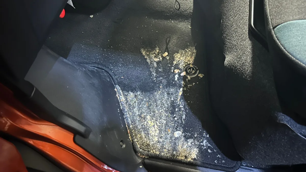 車内フロアに広がった嘔吐汚れのイメージ