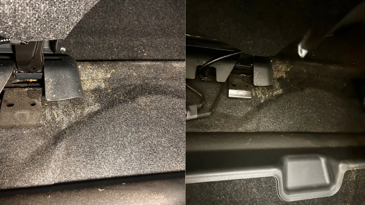 車の後部座席とフロアに残った汚れの確認イメージ