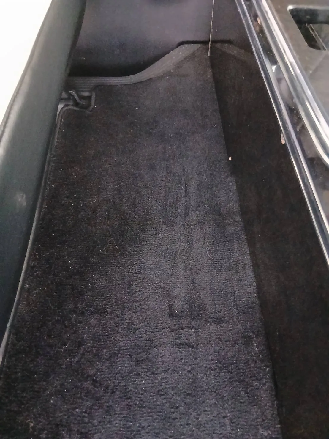 清掃前、ハイエース荷室カーペットに散らばる犬の毛