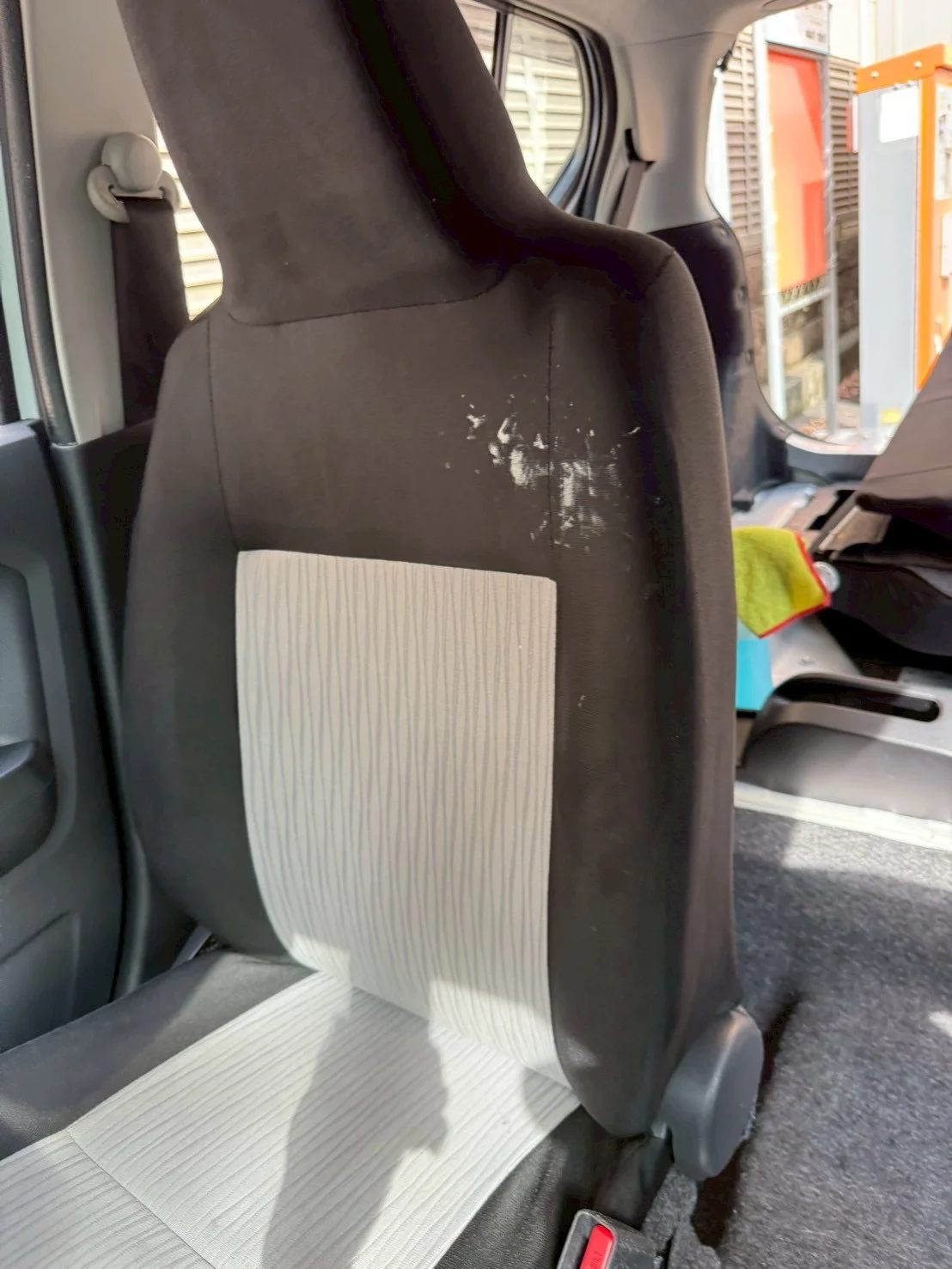 ミライース車内カビ除去ビフォー：後部座席・フロア周辺