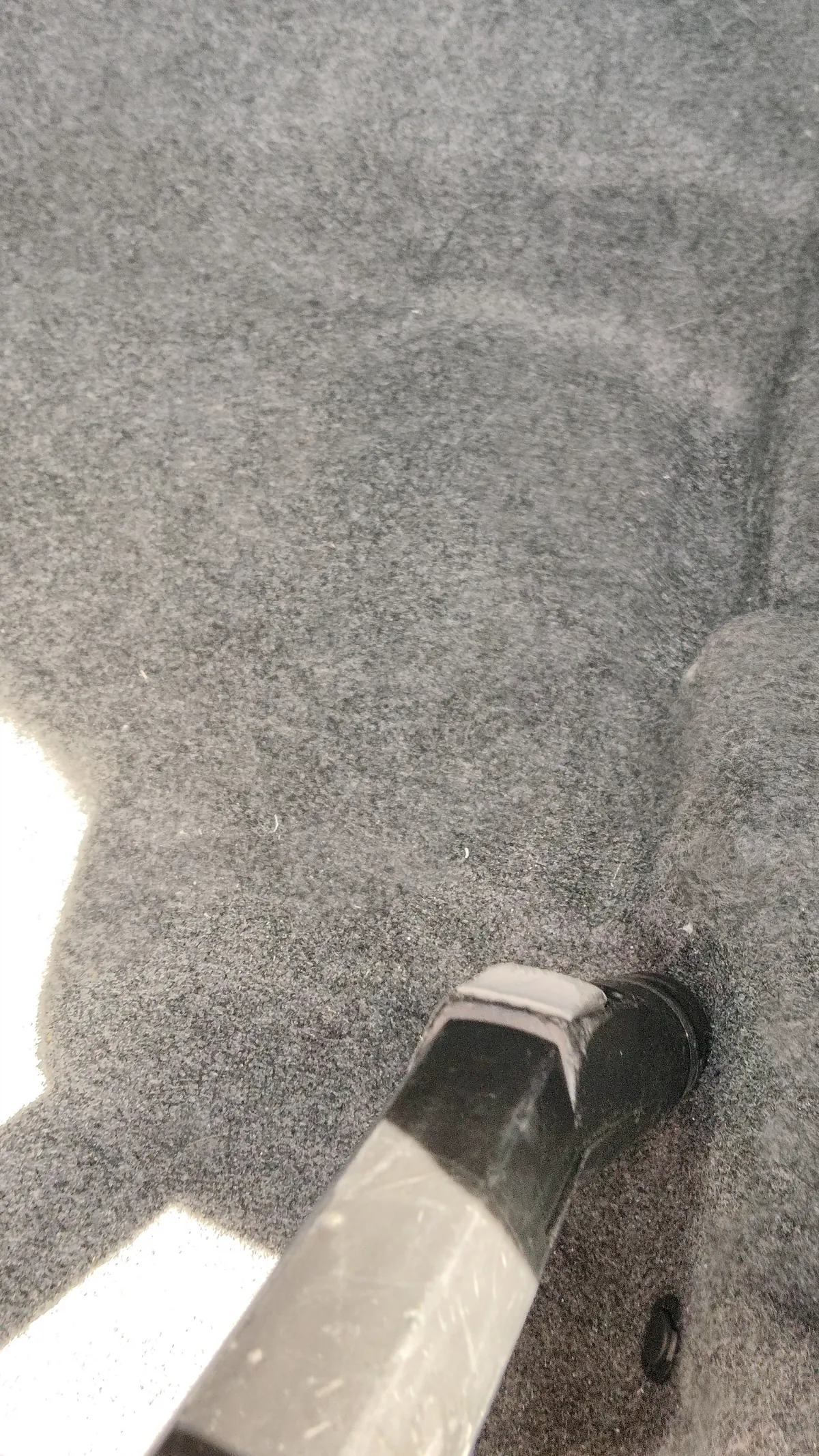 車内のカーペットに黒いノズルを当てているところ