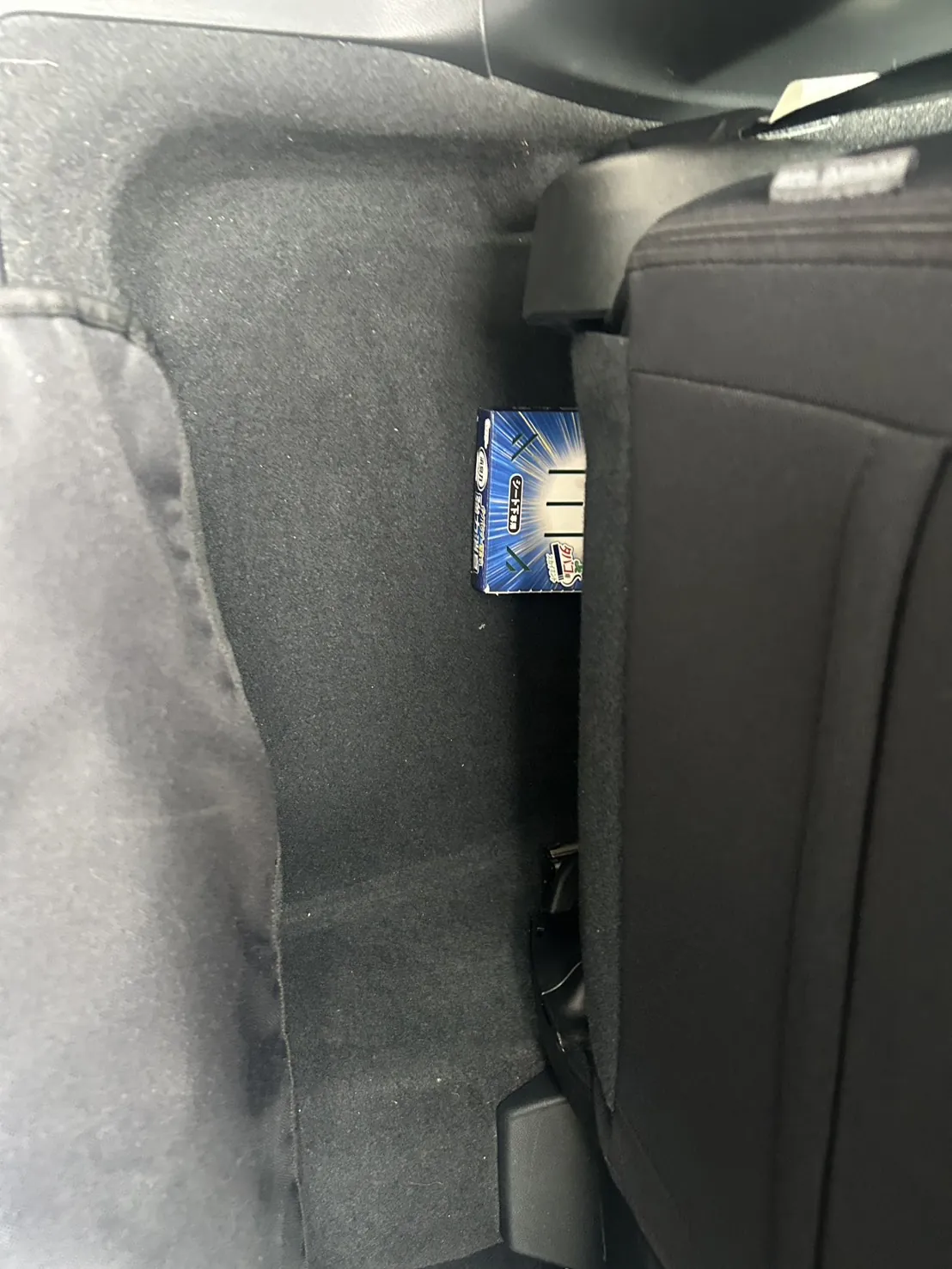 作業後の後席の足元。カーペットに目立つ付着は見当たらない