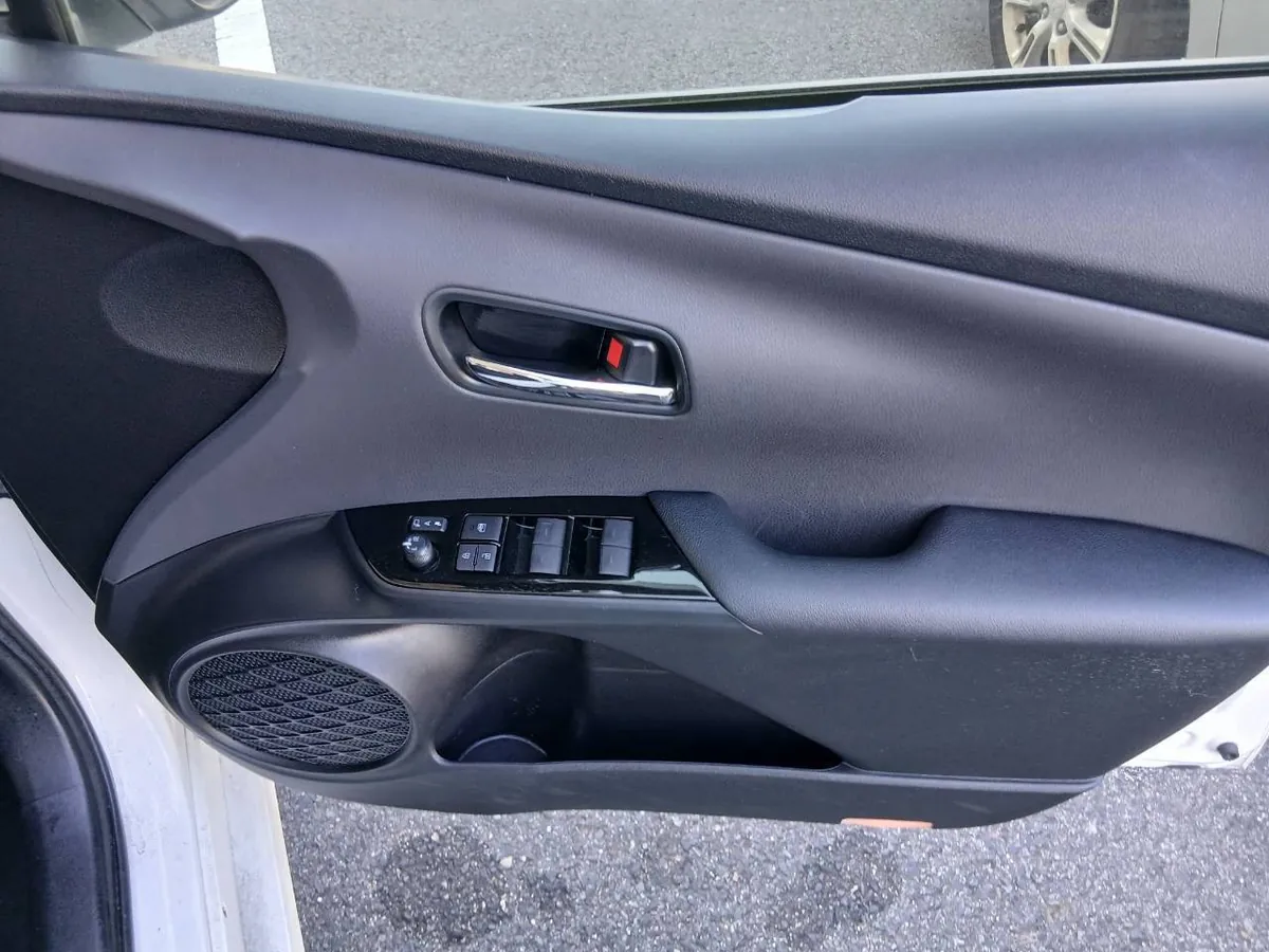 作業後の運転席のドアの内張り。窓のスイッチ、ドアハンドル、ポケットが写り、白い細かい点が見当たらない